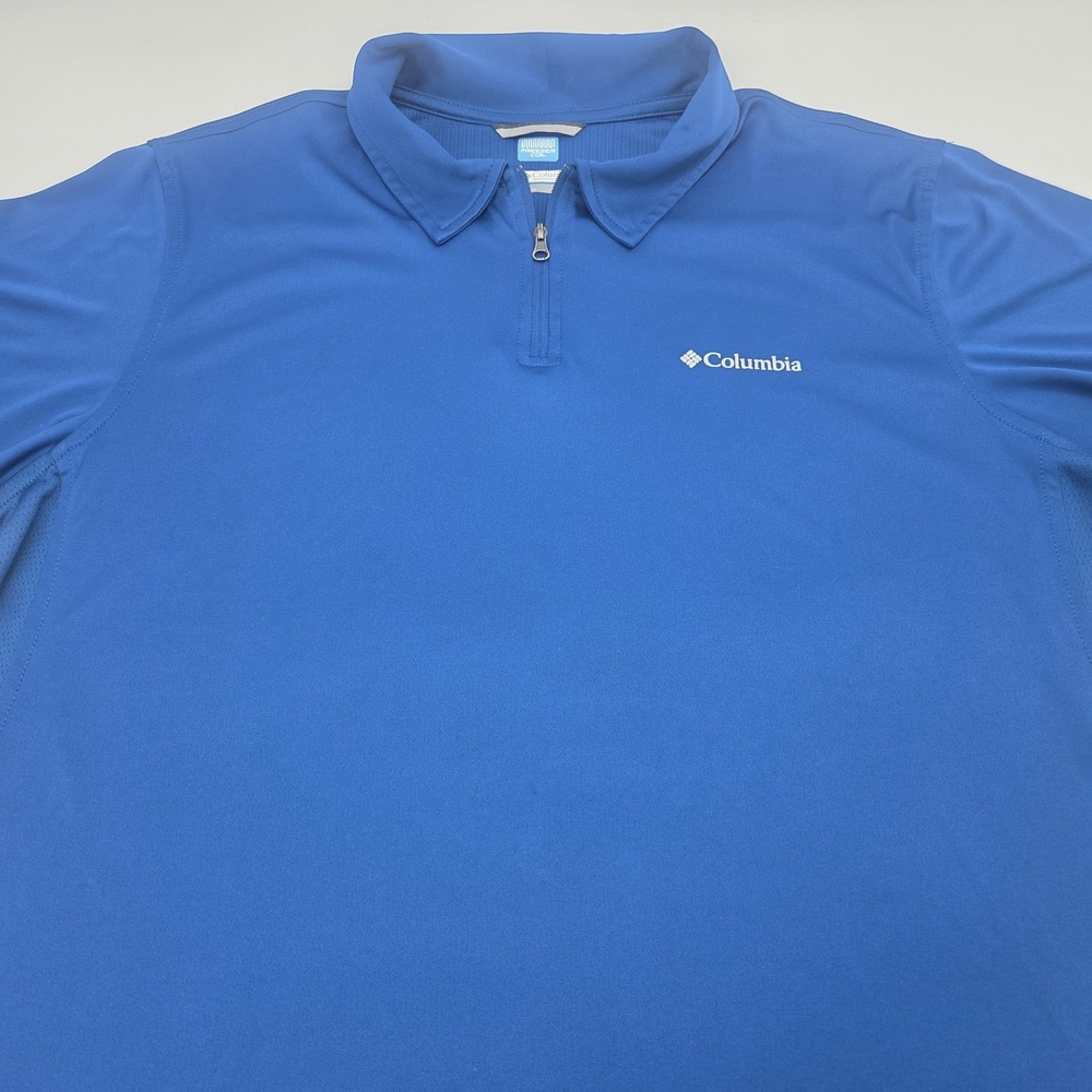 Columbia Freezer Coil Men's Blue Short Sleeve Polo Shirt L Quarter Zip 1/4
